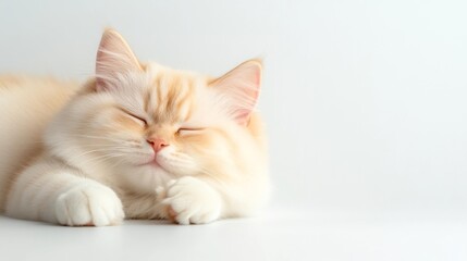 Sleeping Orange Tabby Kitten on a White Surface. Generative AI