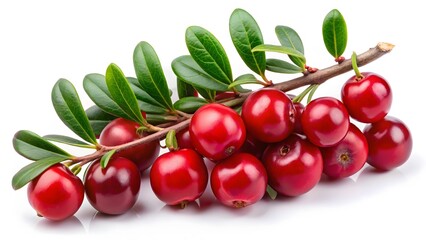 Obraz premium Lingonberries on Branch with Leaves