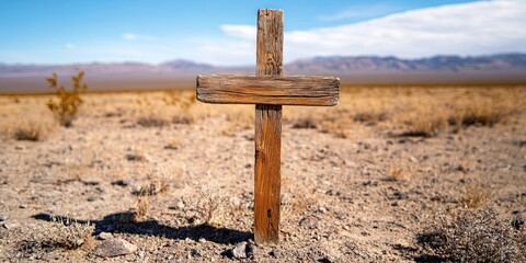 wooden cross in desert 