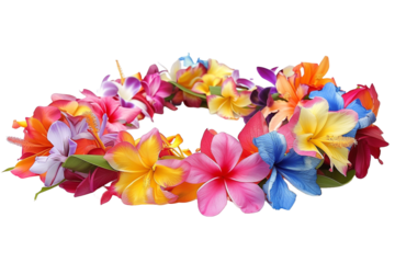 Vibrant Hawaiian Lei Garland Made of Fresh Flowers Showcasing Colorful Floral Arrangement