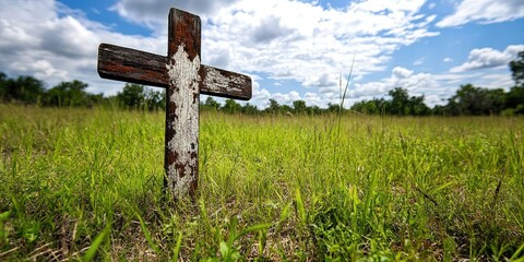 wooden cross in a field 