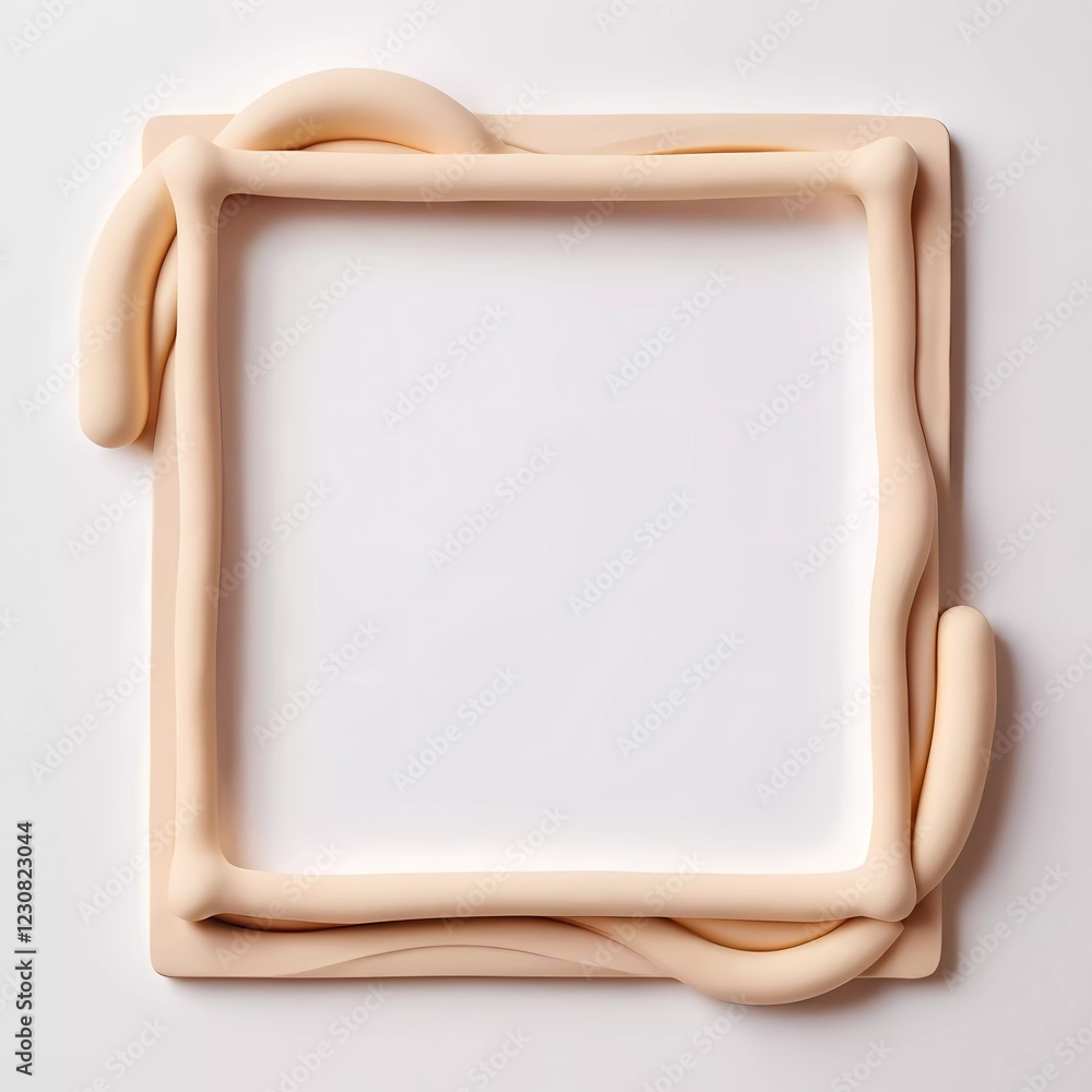 Poster a structured frame crafted from soft modeling clay rests on a light beige background, exhibiting pla