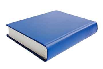 Hardcover Book With a Blue Cover Floating on a White Background for Visual Presentations and Designs