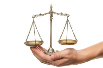 Hand Holds Balanced Scale of Justice Symbolizing Fairness and Equality With Isolated Transparent Background
