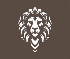 Lion head logo vector icon illustration design template isolated on brown background