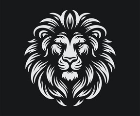 Lion head vector illustration isolated on black background for t-shirt and other uses.