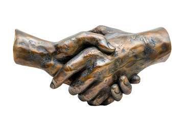 Handshake Sculpture Symbolizing Partnership and Business Collaboration Isolated on a White Background