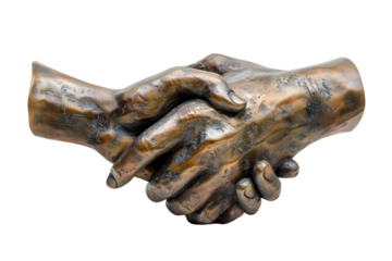 Handshake Sculpture Symbolizing Partnership and Business Collaboration Isolated on a White Background