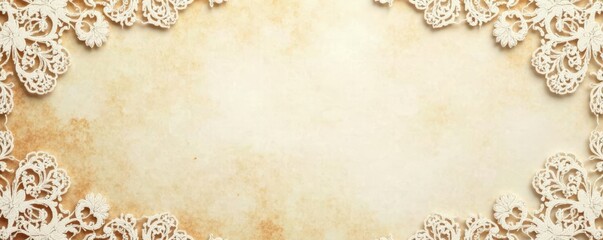 Intricate ivory lace on aged parchment backdrop, subtle, elegant background, element