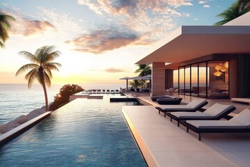 Fototapeta premium Stunning sea view from a luxurious modern beach hotel.