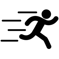 Minimalistic silhouette of a running person with three motion lines indicating speed. Race. Urgency. Quick movement. Speed symbol for late arrival. Motion lines icon. Fast runner. Running against
 


