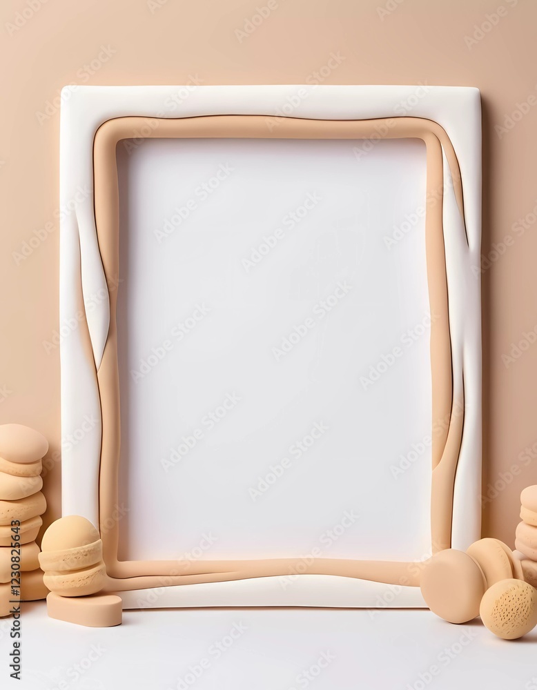 Poster colorful play doh shapes are arranged around a blank rectangular frame. the soft textures and warm h