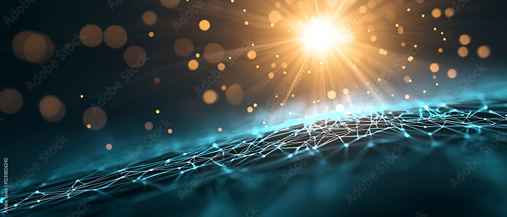 Poster digital lock glowing blue and green with blockchain technology futuristic environment abstract conce