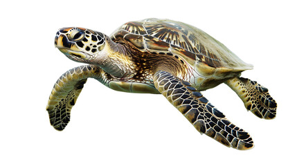 Obraz premium Green Turtle Gracefully Gliding Underwater in a Peaceful Ocean Environment Isolated on a Transparent Background