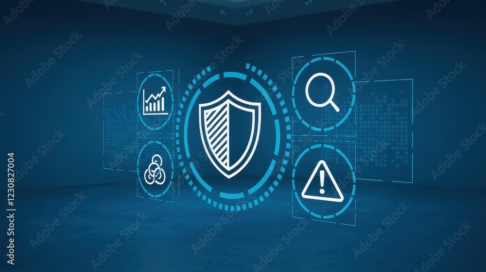 Poster cybersecurity shield: digital protection and data security