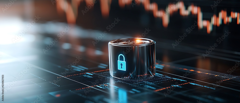Poster secure trading insights a glowing digital padlock on financial data graphs technology sector futuris