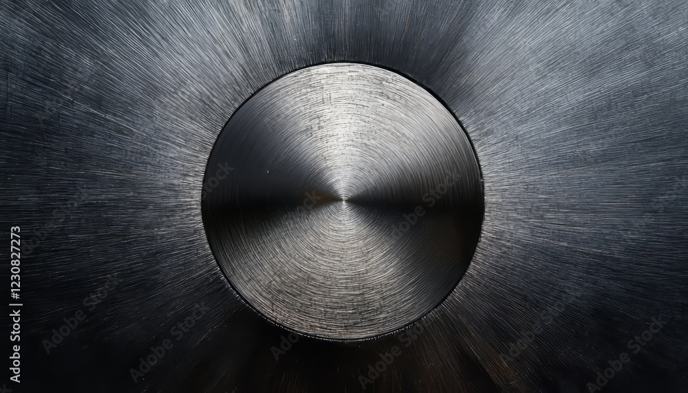 Poster abstract concentric circles pattern on dark metallic surface.