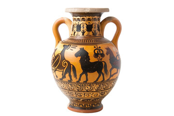 Greek Amphora Vase Featuring Mythological Paintings Isolated on a Transparent Background in Png Format