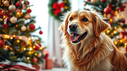 Golden Retriever Christmas Tree Holiday Cheerful