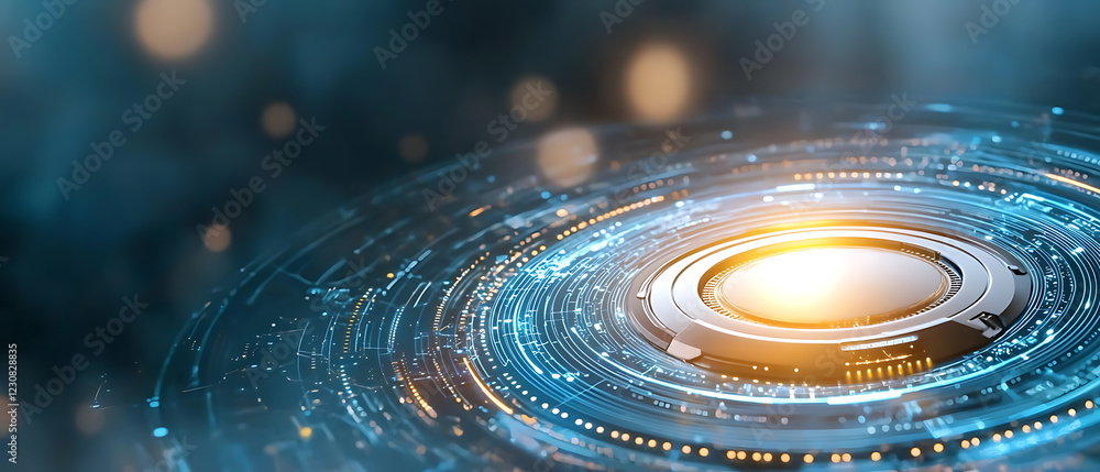 Poster futuristic blue glowing shield concept featuring blockchain elements digital environment technology 