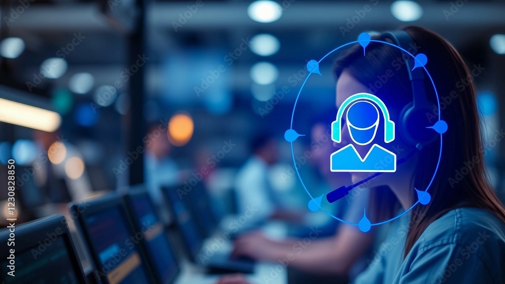 Poster technical support and customer service concept digital icon representing technical support customer
