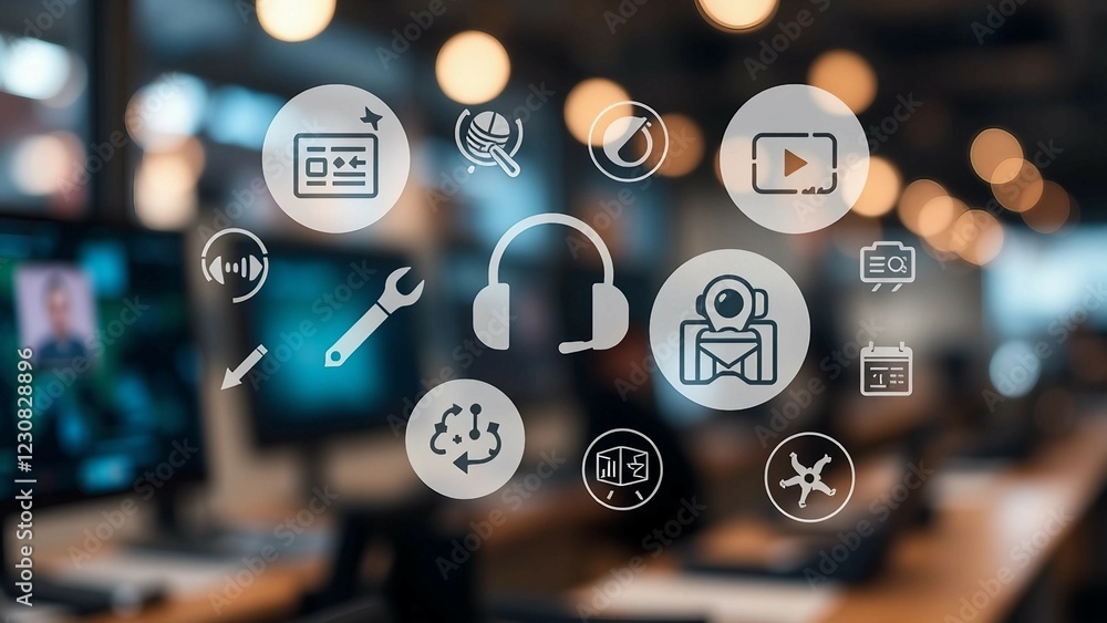 Poster technical support and customer service concept icon of tools with icons for customer service 24 7 su