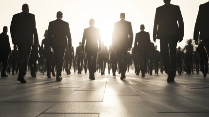 Obraz na płótnie Canvas Silhouetted businesspeople walking towards bright light.