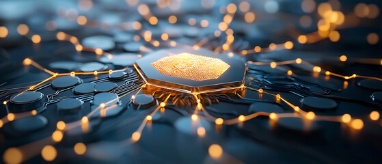 Blockchain technology integration a glowing shield surrounded by links digital environment high-tech concept futuristic perspective