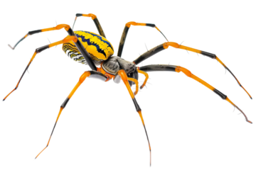 Golden Silk Orb Weaver Spider Isolated on a Transparent Background Showcasing Striking Patterns and Colors