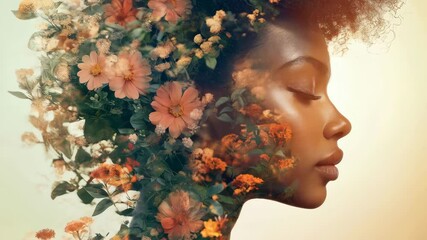 Tranquil floral portrait transformation with blooming nature elements - Powered by Adobe