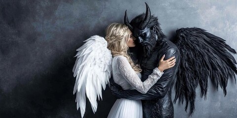angel embracing devil - good and evil