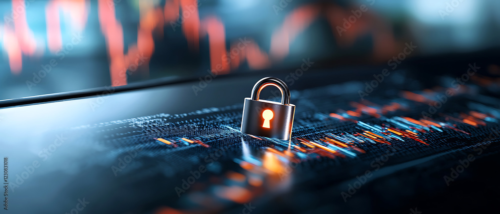 Poster secure trading insights with a glowing padlock on financial charts data analysis technology digital 