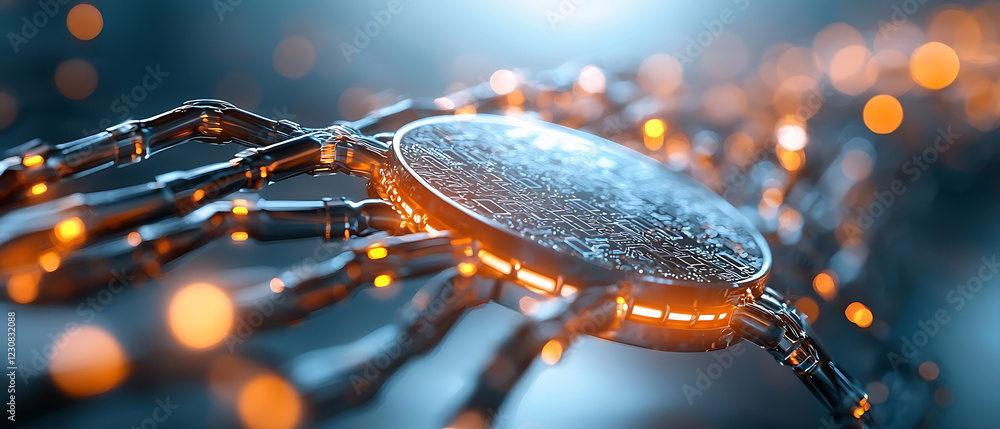Poster blockchain innovation a glowing shield embedded in a high-tech network futuristic environment digita