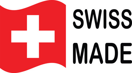 Swiss made icon with Switzerland flag.  premium quality warranty label for Swiss made product package design. in trendy style. Vector