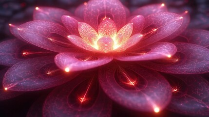 Glowing Pink and Red Lotus Flower Digital Art