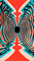 Wavy Pattern Tunnel Optical Illusion in Red, Orange, Teal, Black, and White