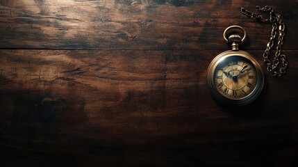 Antique Pocket Watch on Rustic Wooden Background