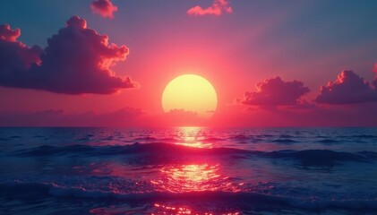 Sunset sky, crescent moon reflects on calm ocean waves, ocean, water, twilight