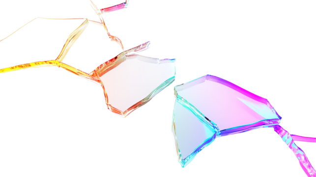 Fractured Glass Displaying a Glowing Neon Edge on a Transparent Background for Creative Design Projects