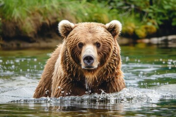 Fototapeta premium Grizzly Bear in Its Natural Habitat in Alaska