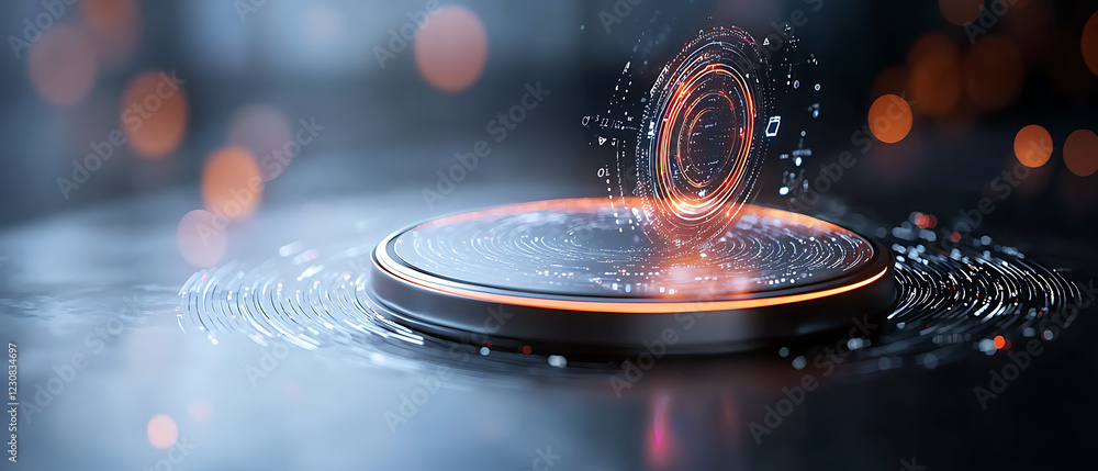 Poster innovative blockchain technology displaying a holographic shield in a futuristic environment high-te
