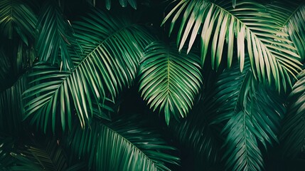 Lush green palm fronds, tropical background, nature texture, design element