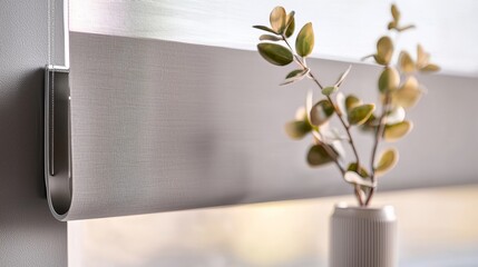 Detail shot of automatic roller blinds lowering smoothly, showcasing their precision mechanism and elegant design in a cozy home setting