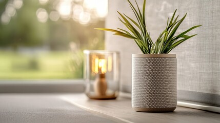 Detail shot of automatic roller blinds lowering smoothly, showcasing their precision mechanism and elegant design in a cozy home setting