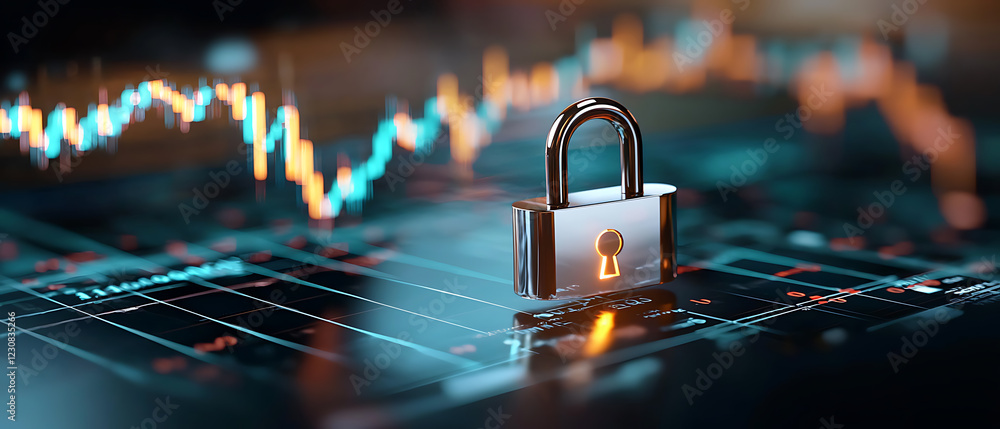 Poster secure trading visualization sleek padlock over financial graph business environment digital illustr
