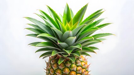 Fototapeta premium Close-up of Fresh Pineapple Top with Green Leaves