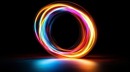 Vibrant swirl of neon lights, circular and dynamic, with a turbine-like motion, a perfect backdrop for a festive celebration