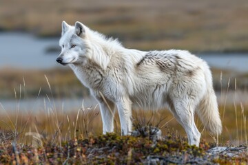 Fototapeta premium White Wolf in Its Natural Habitat, Wild Nature Scene
