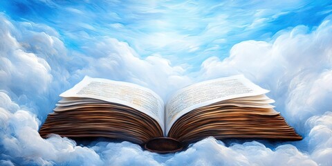 oil painting open book in the clouds