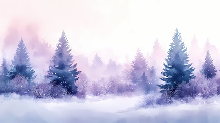 Trees in the winter forest. watercolor landscape. Frosted Fields. Illustration